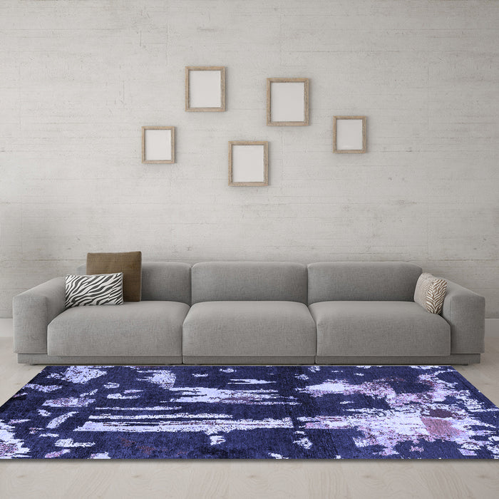Machine Washable Oriental Blue Modern Rug in a Living Room, wshabs4265blu