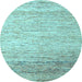 Round Machine Washable Oriental Light Blue Modern Rug, wshabs4267lblu