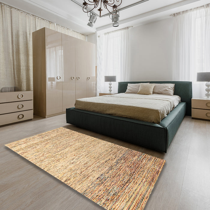 Machine Washable Abstract Brown Gold Rug in a Bedroom, wshabs4267