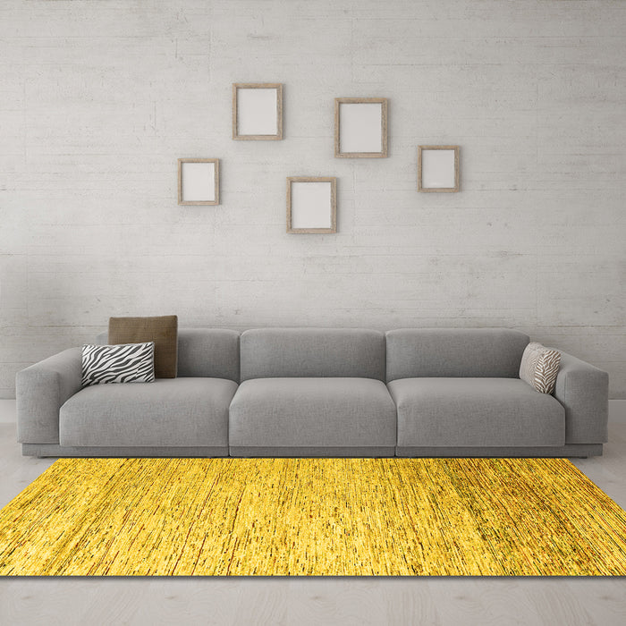 Machine Washable Oriental Yellow Modern Rug in a Living Room, wshabs4267yw