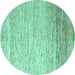 Round Machine Washable Oriental Turquoise Modern Area Rugs, wshabs4267turq