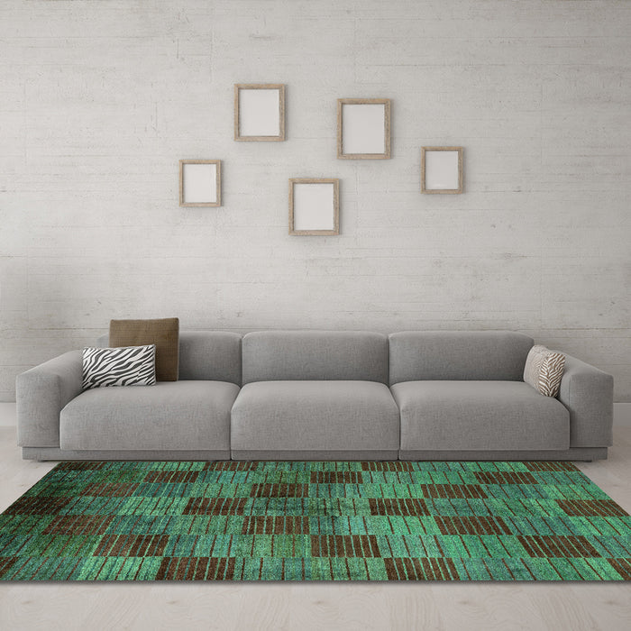 Machine Washable Oriental Turquoise Modern Area Rugs in a Living Room,, wshabs4268turq