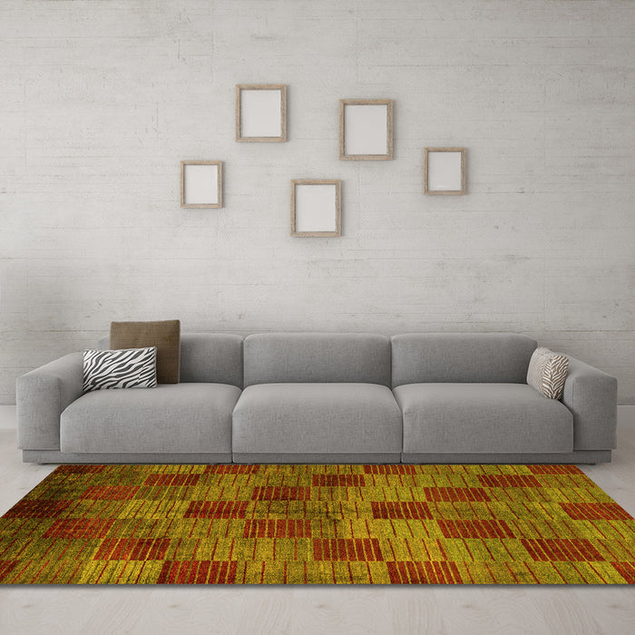 Machine Washable Oriental Yellow Modern Rug in a Living Room, wshabs4268yw