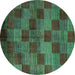 Round Machine Washable Oriental Turquoise Modern Area Rugs, wshabs4268turq