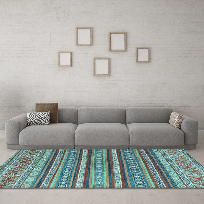 Machine Washable Oriental Light Blue Modern Rug in a Living Room, wshabs4269lblu