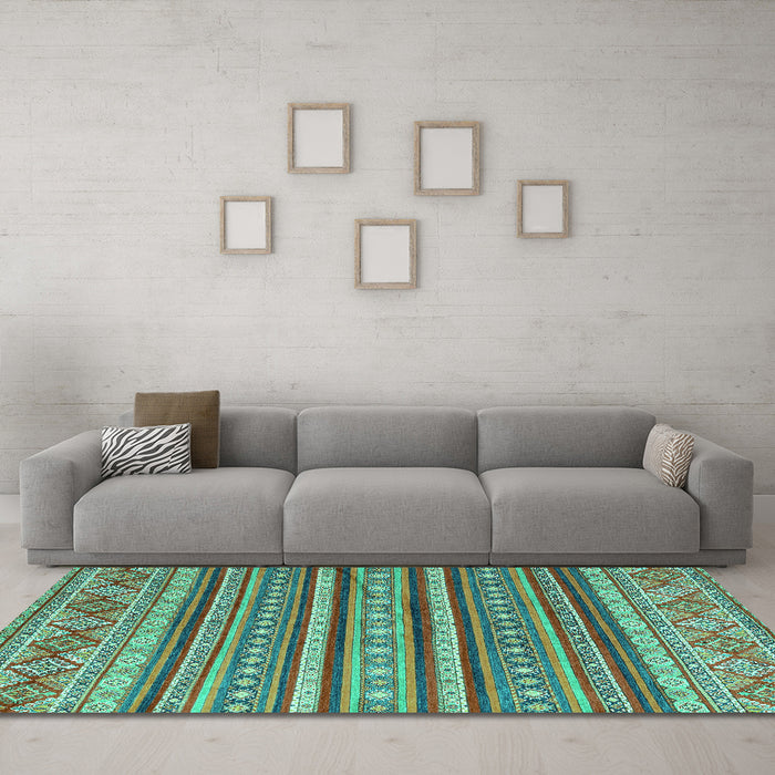 Machine Washable Oriental Turquoise Modern Area Rugs in a Living Room,, wshabs4269turq