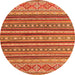 Round Machine Washable Oriental Orange Modern Area Rugs, wshabs4269org