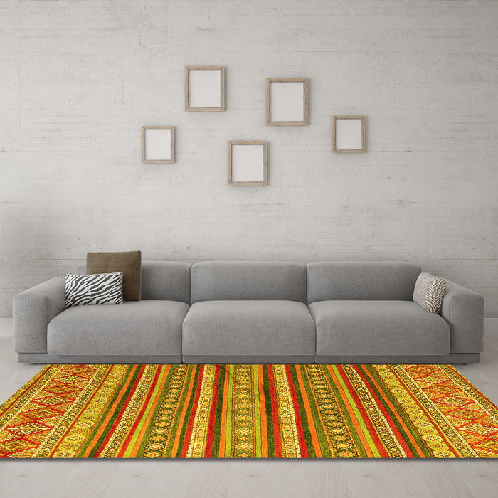 Machine Washable Oriental Yellow Modern Rug in a Living Room, wshabs4269yw