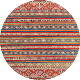 Round Abstract Fire Brick Red Oriental Rug, abs4269