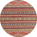 Round Abstract Fire Brick Red Oriental Rug, abs4269