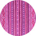 Round Machine Washable Oriental Pink Modern Rug, wshabs4269pnk