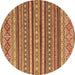 Round Machine Washable Oriental Brown Modern Rug, wshabs4269brn