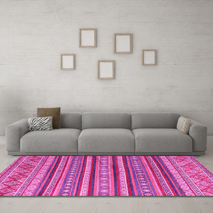 Machine Washable Oriental Pink Modern Rug in a Living Room, wshabs4269pnk