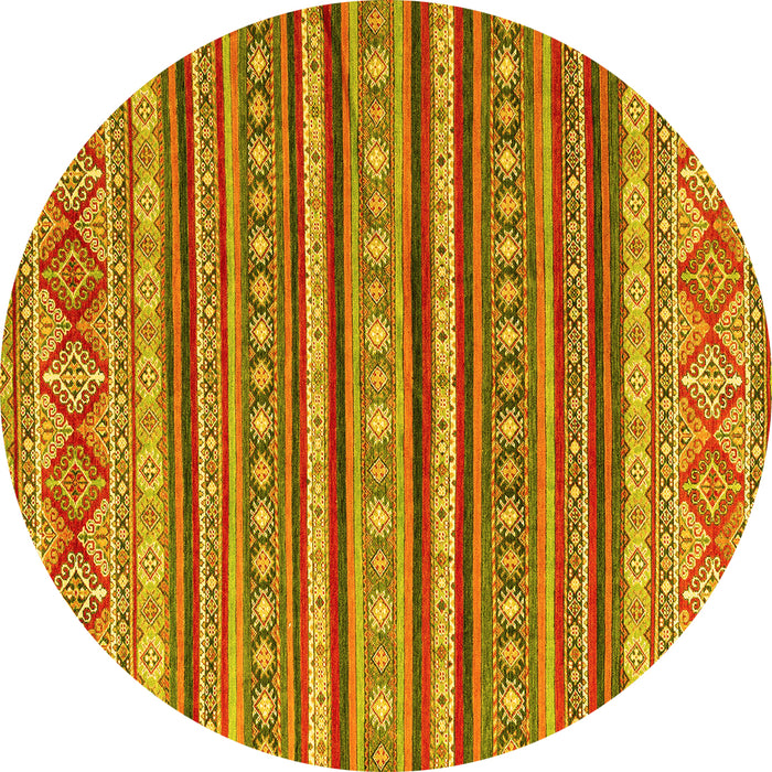 Round Machine Washable Oriental Yellow Modern Rug, wshabs4269yw