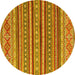 Round Machine Washable Oriental Yellow Modern Rug, wshabs4269yw