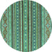 Round Machine Washable Oriental Turquoise Modern Area Rugs, wshabs4269turq