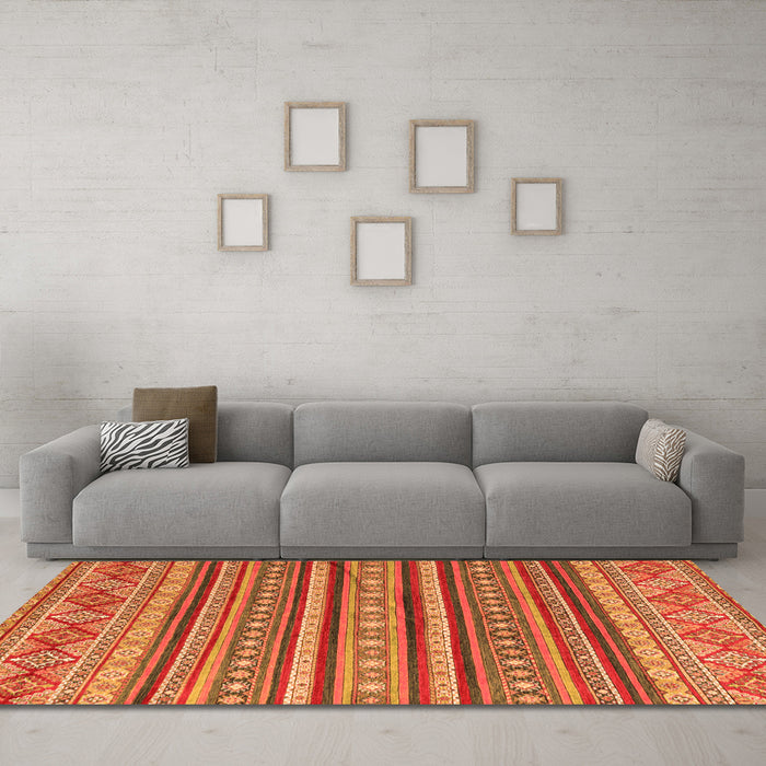 Machine Washable Oriental Orange Modern Area Rugs in a Living Room, wshabs4269org