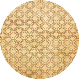 Round Machine Washable Abstract Chrome Gold Yellow Rug, wshabs426