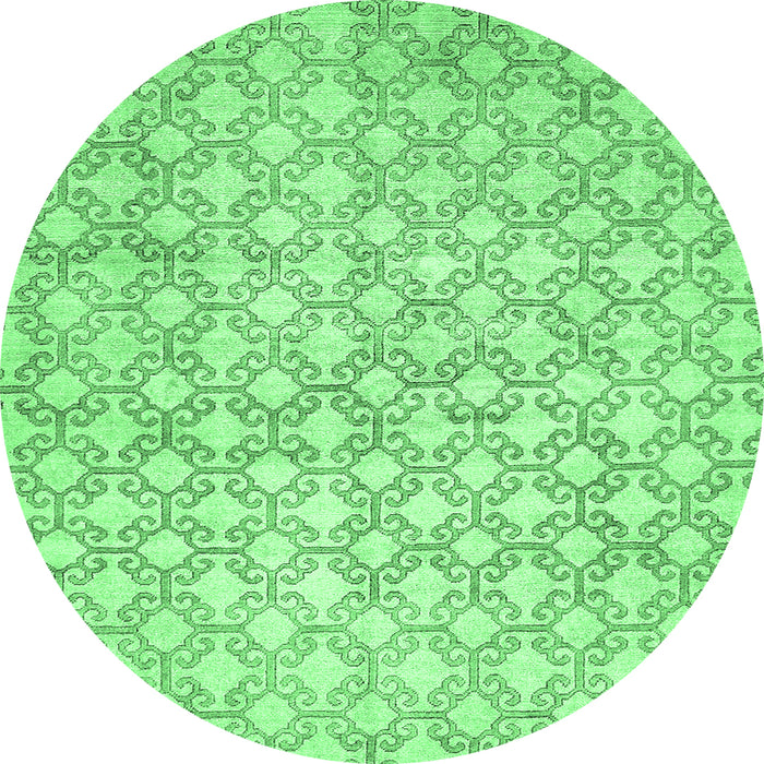 Round Machine Washable Abstract Emerald Green Modern Area Rugs, wshabs426emgrn