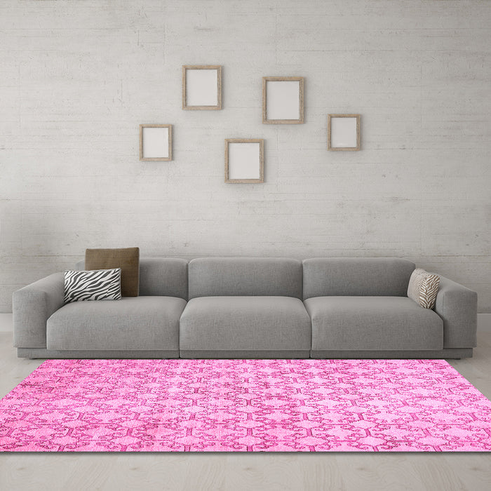 Machine Washable Abstract Pink Modern Rug in a Living Room, wshabs426pnk
