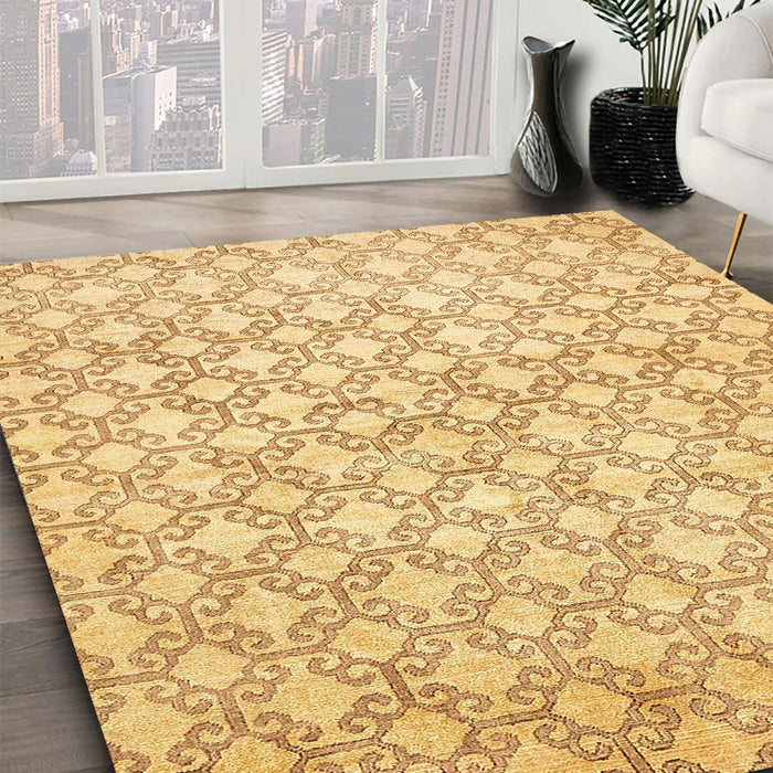 Abstract Chrome Gold Yellow Modern Rug in Family Room, abs426