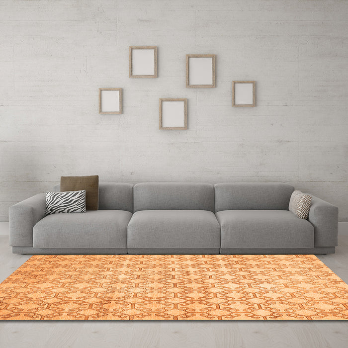 Machine Washable Abstract Orange Modern Area Rugs in a Living Room, wshabs426org