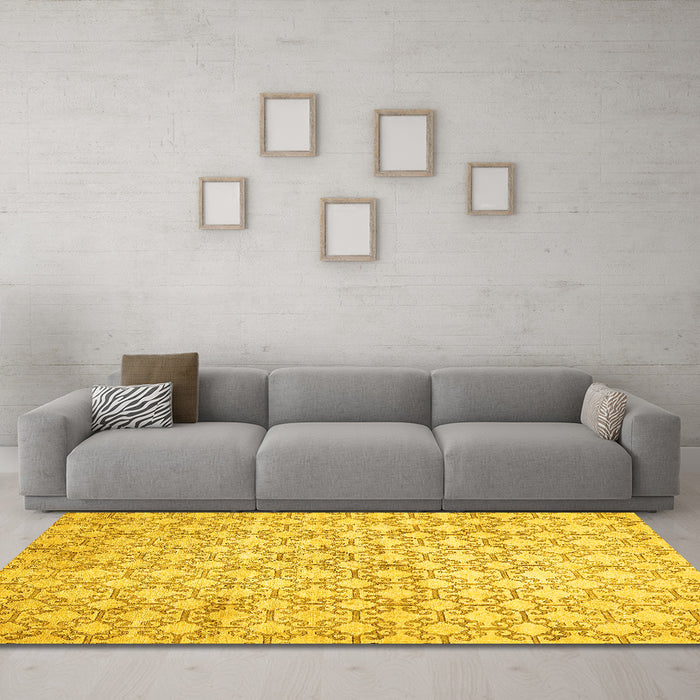 Machine Washable Abstract Yellow Modern Rug in a Living Room, wshabs426yw