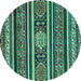 Round Machine Washable Oriental Turquoise Modern Area Rugs, wshabs4270turq