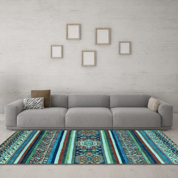 Machine Washable Oriental Light Blue Modern Rug in a Living Room, wshabs4270lblu