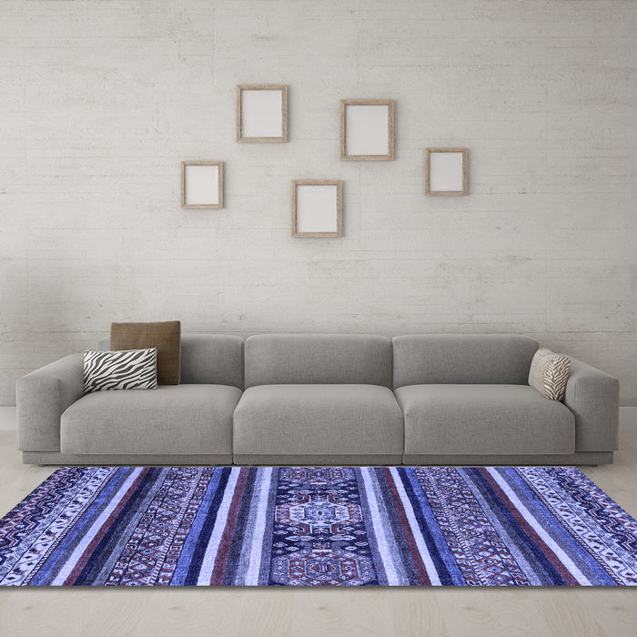 Machine Washable Oriental Blue Modern Rug in a Living Room, wshabs4270blu