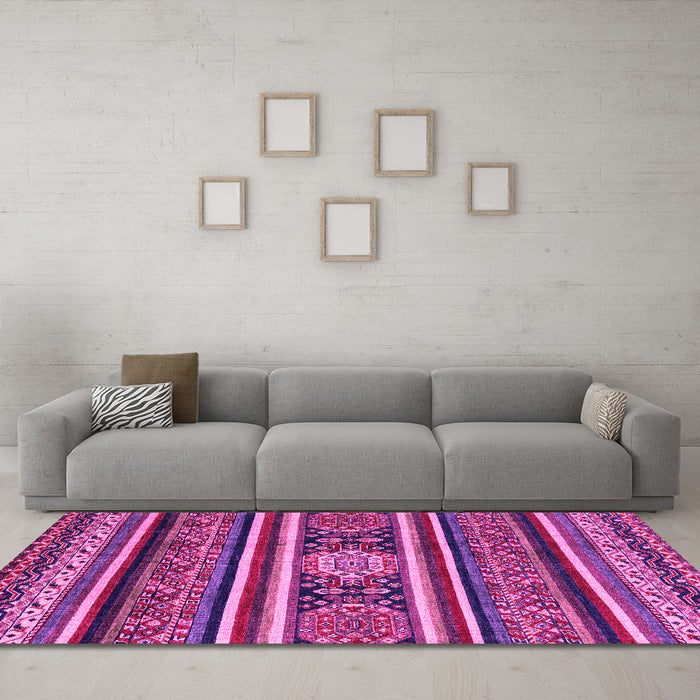Machine Washable Oriental Pink Modern Rug in a Living Room, wshabs4270pnk
