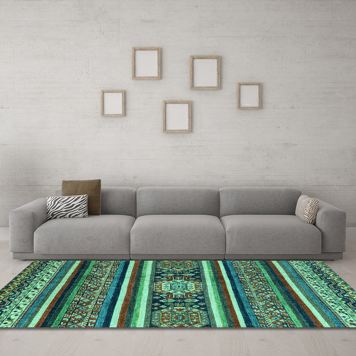 Machine Washable Oriental Turquoise Modern Area Rugs in a Living Room,, wshabs4270turq