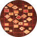 Round Machine Washable Oriental Orange Modern Area Rugs, wshabs4271org