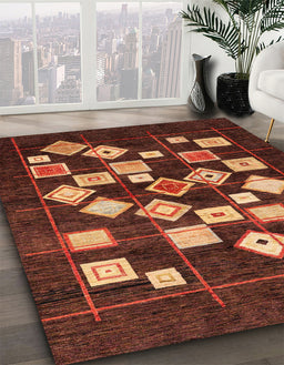 Abstract Chocolate Brown Oriental Rug in Family Room, abs4271