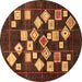 Round Machine Washable Oriental Brown Modern Rug, wshabs4271brn