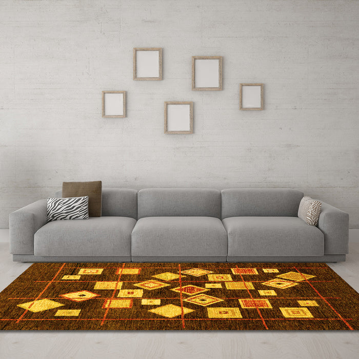 Machine Washable Oriental Yellow Modern Rug in a Living Room, wshabs4271yw