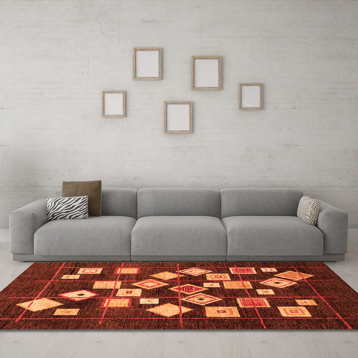 Machine Washable Oriental Orange Modern Area Rugs in a Living Room, wshabs4271org