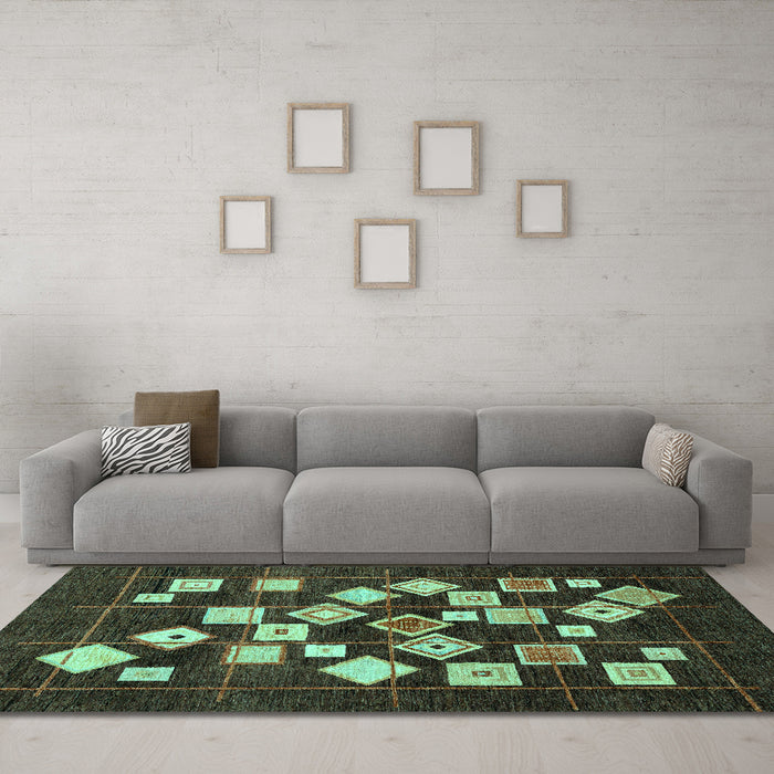 Machine Washable Oriental Turquoise Modern Area Rugs in a Living Room,, wshabs4271turq