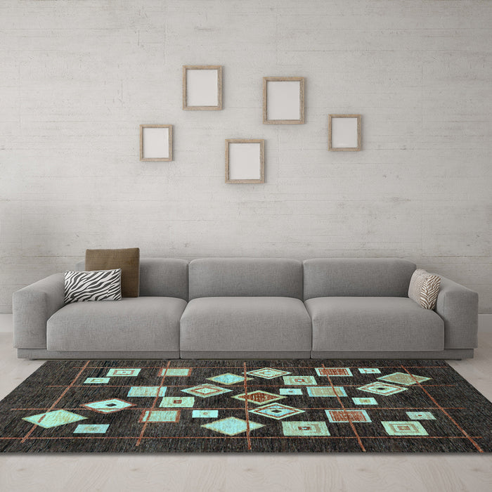 Machine Washable Oriental Light Blue Modern Rug in a Living Room, wshabs4271lblu