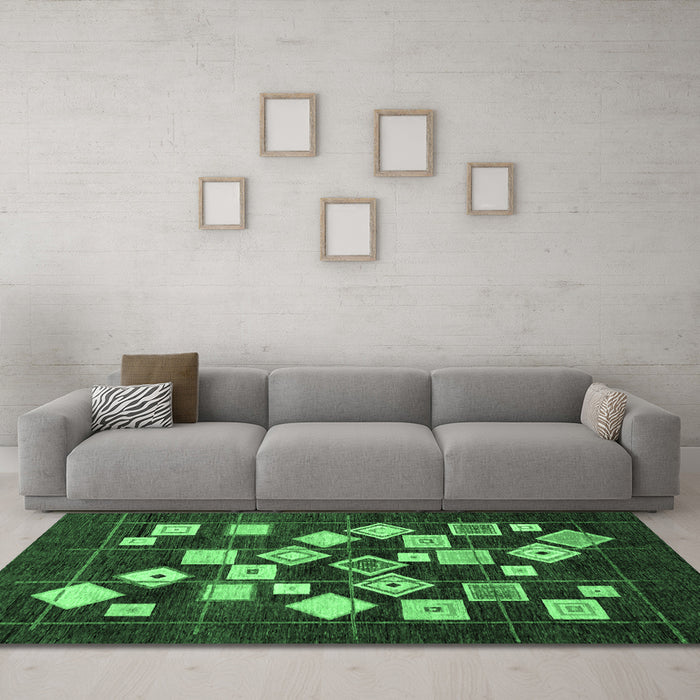 Machine Washable Oriental Emerald Green Modern Area Rugs in a Living Room,, wshabs4271emgrn