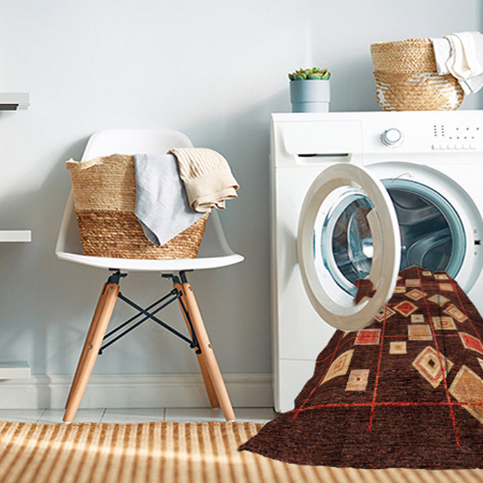 Machine Washable Abstract Chocolate Brown Rug in a Washing Machine, wshabs4271