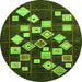 Round Machine Washable Oriental Green Modern Area Rugs, wshabs4271grn