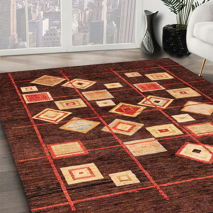Machine Washable Abstract Chocolate Brown Rug in a Family Room, wshabs4271