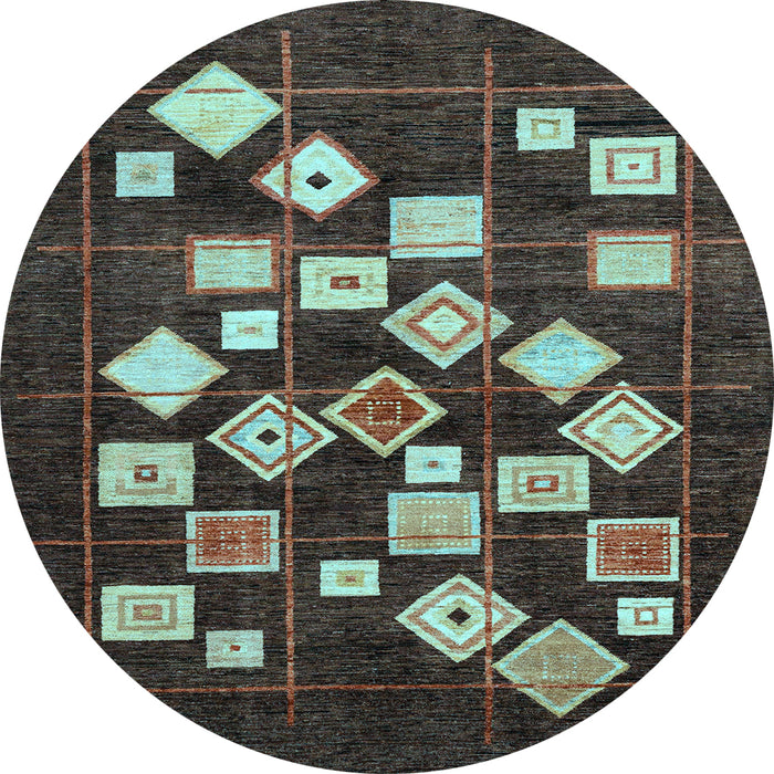 Round Oriental Light Blue Modern Rug, abs4271lblu