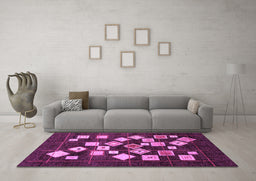 Machine Washable Oriental Purple Modern Area Rugs in a Living Room, wshabs4271pur