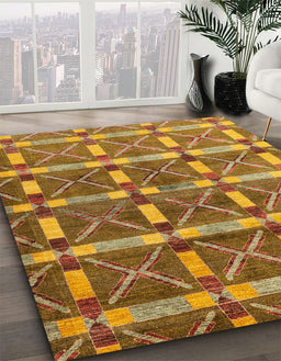 Abstract Yellow Oriental Rug in Family Room, abs4272