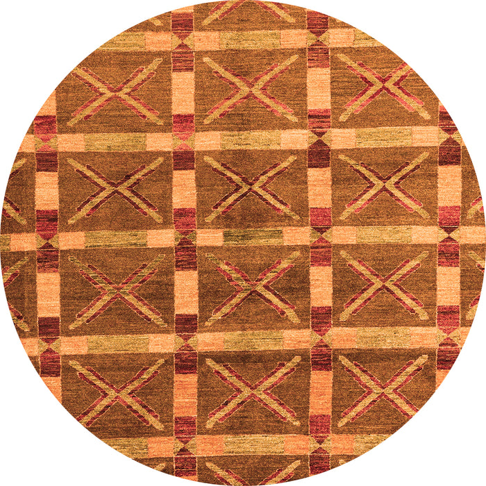 Round Machine Washable Oriental Orange Modern Area Rugs, wshabs4272org