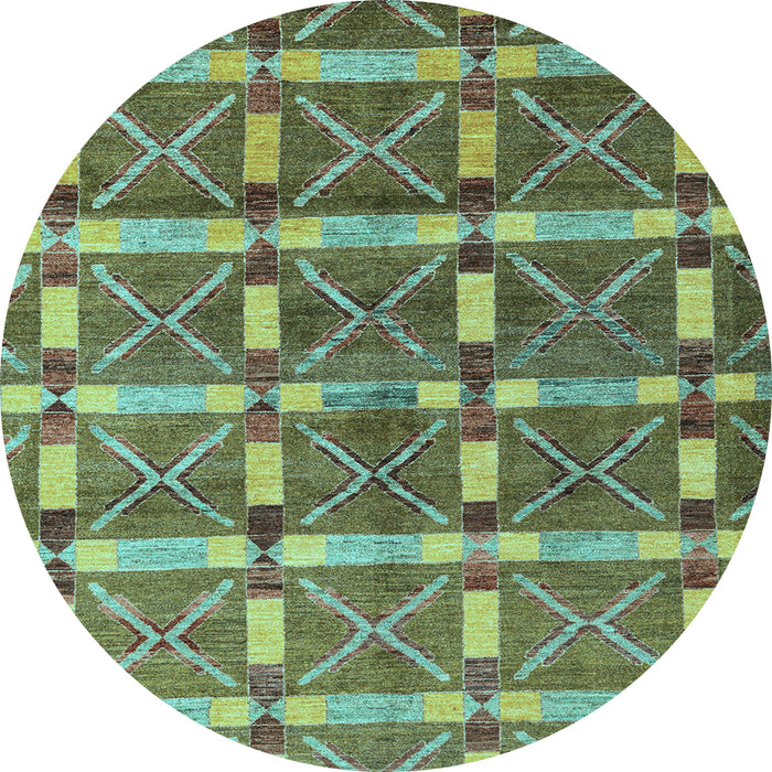Round Machine Washable Oriental Light Blue Modern Rug, wshabs4272lblu