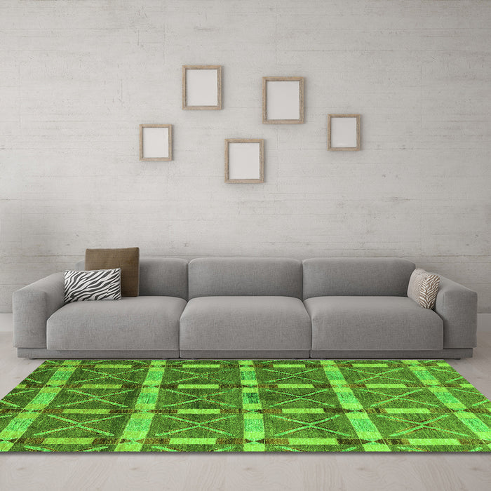Machine Washable Oriental Green Modern Area Rugs in a Living Room,, wshabs4272grn