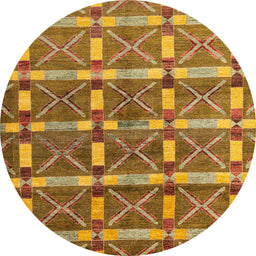 Round Abstract Yellow Oriental Rug, abs4272